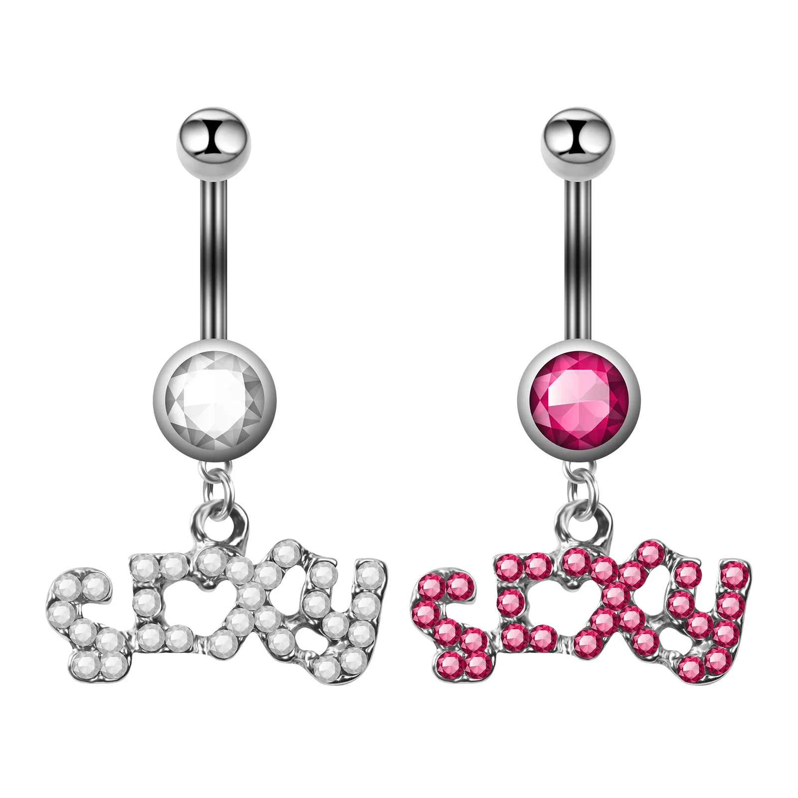 1pc Letter Rhinestone Belly Button Ring Navel Piercing Bar Ombligo Stud for Women Body Jewelry