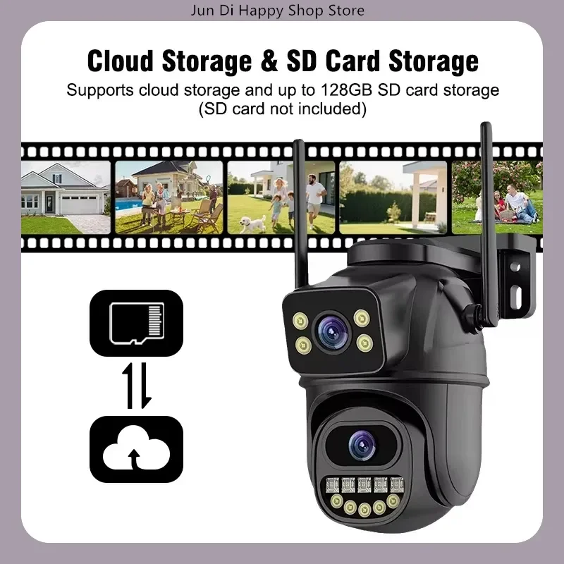 Outdoor Security PTZ IP Cameras Surveillance Camera 2.4G 3MP WiFi Dual Lens 4X Digital Zoom AI Human Detect ONVIF
