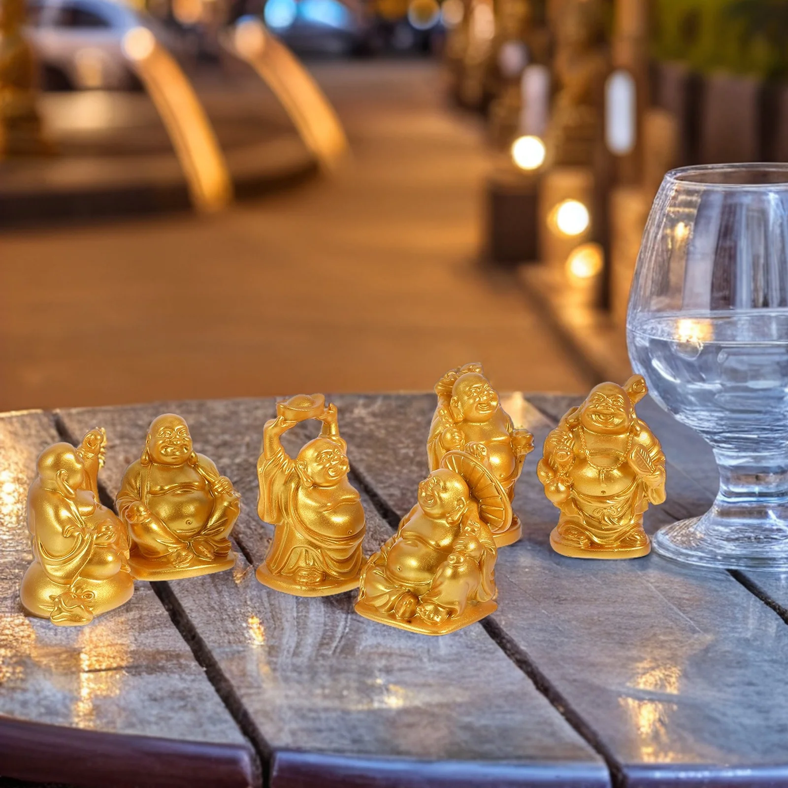

6Pcs Resin Laughing Buddha Statue Miniature Feng Shui Ornament Wealth Prosperity Sculpture Desk Decor Laughing Buddha Statue
