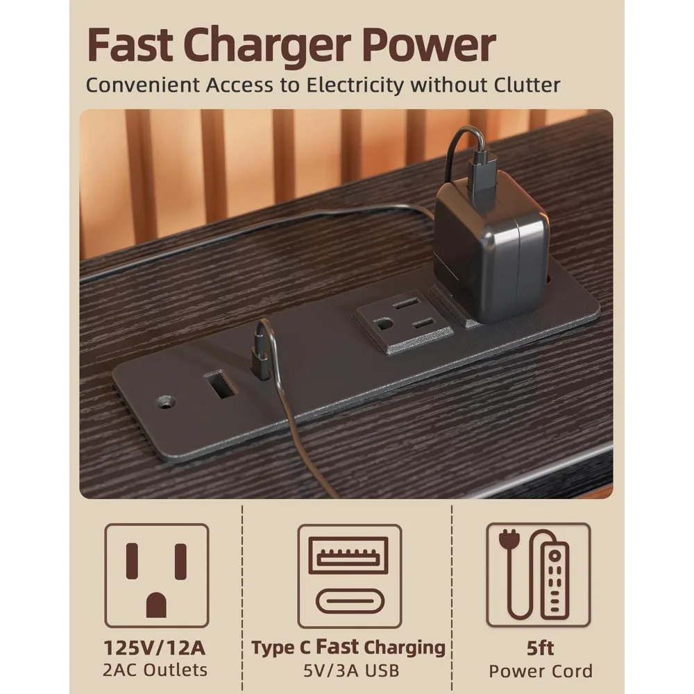 LED-Lit 47 Gaming Desk with Storage Drawers and Built-In Power Outlets for Home Office