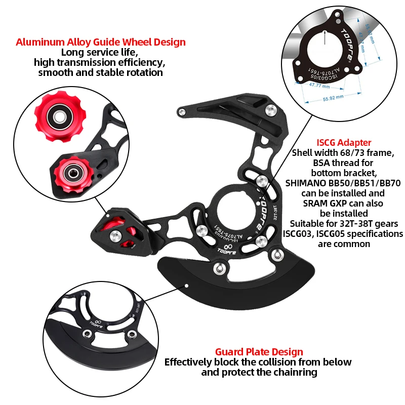 TOOPRE Ultralight Bicycle Chain Stabilizer High Strength AL7075 MTB Bike Chain Guide ISCG03/05 BB Mount for 32T~38T Chainring