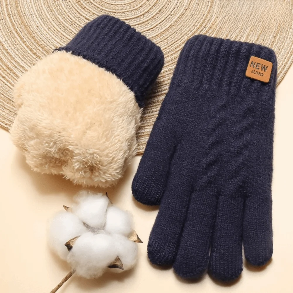 Fashion Thickened Knitted Gloves Warm Cold Proof Touch Screen Gloves Double Layer Windproof Driving Gloves Women Men