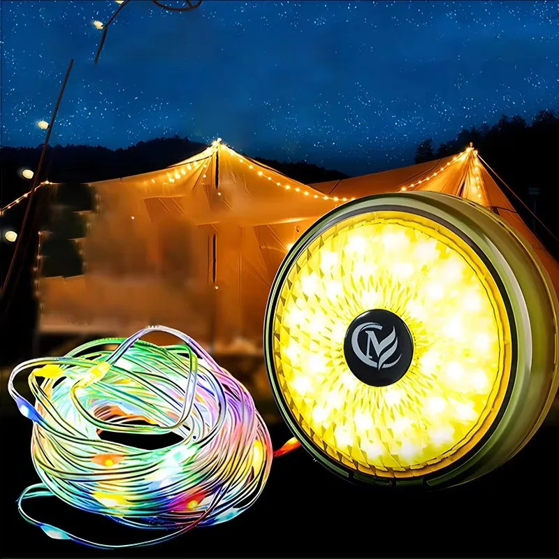 Camping string lights Retractable camping string lights Waterproof garden disc lights Tent decoration