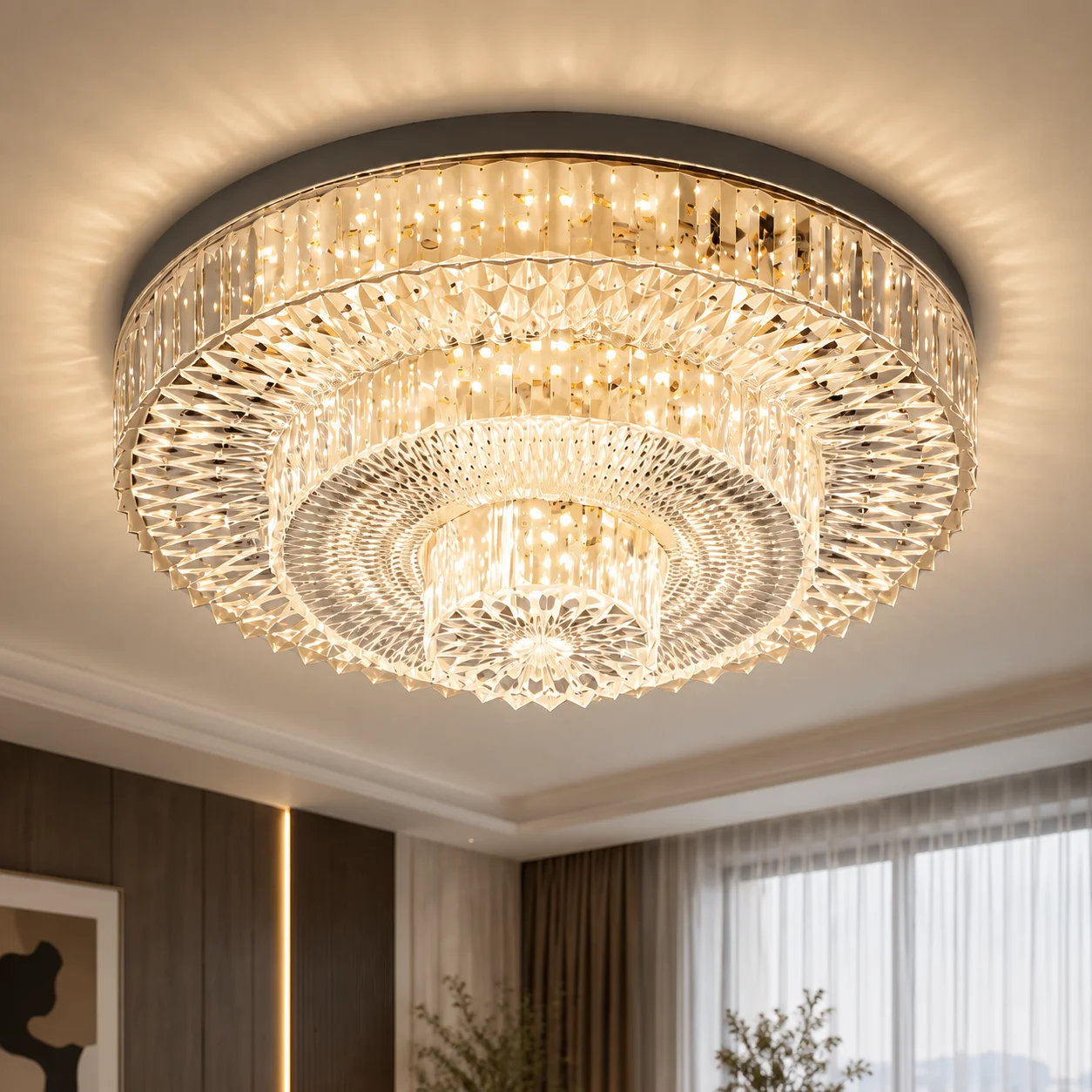 Image of Moderne LED-Deckenleuchte Kristall Kreis Quadrat - Energieeffiziente Beleuchtung für Schlafzimmer Wohnzimmer - Einstellbar 18W-48W - 85-265V