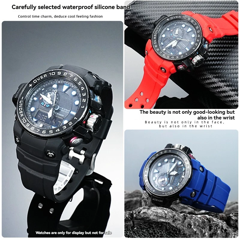 

For g-shock Casio 5371 special silicone strap GWN-1000B/GWN-1000 black red waterproof outdoor resin watch strap