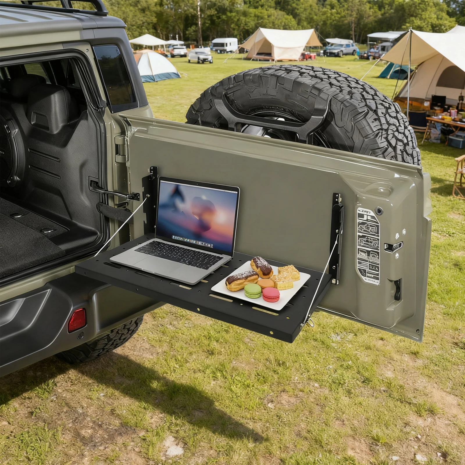 Klappbarer Heckklappen-Tisch 34,01kg/75lbs Tragfähigkeit Tragbarer Klapp-Esstisch für 07-17 Jeep Wrangler JK 2/4-Türer – Detail 12