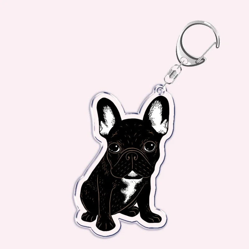 Cute Frenchies Dog Acrylic Keychain for Women Man Accessories Bag Pendant Pug Dog Bulldog Key Chain Ring Keychains Jewelry Gifts