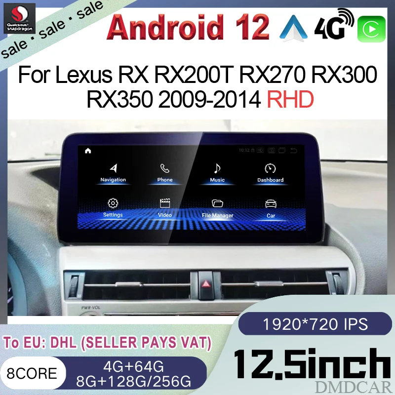 

12.5" Android 12 GPS Navigation Car Radio Multimedia Video Player CarPlay Auto Stereo For LEXUS RX270 RX350 RX450 2009 -2014 RHD