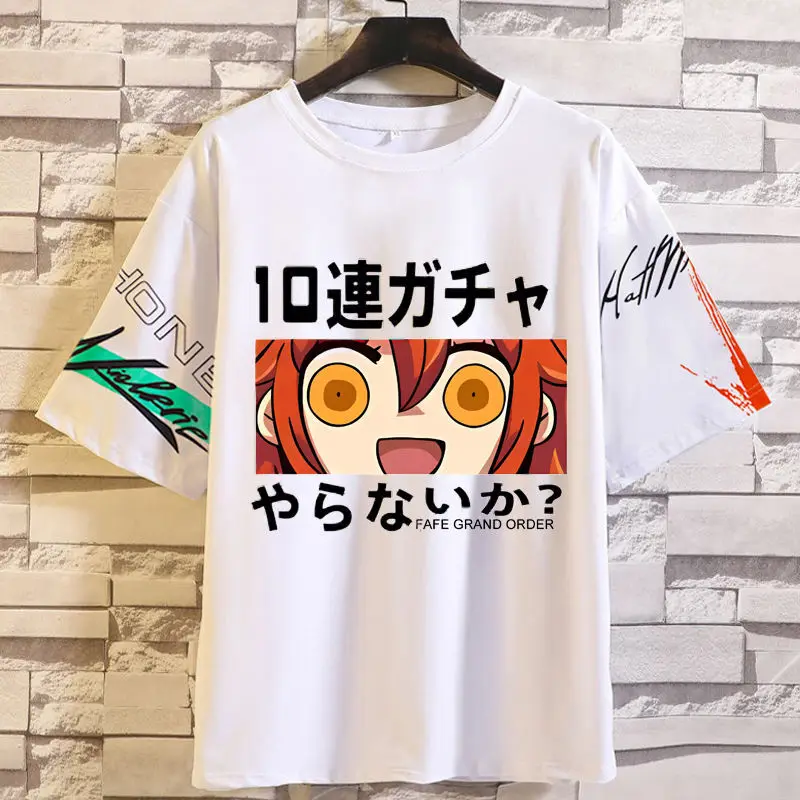 أنيمي لعبة FGO Gudako Fae الأسود جان دارك صابر البضائع قصيرة الأكمام الرجال فضفاض Fi حجم كبير جولة الرقبة Clohes الصيف