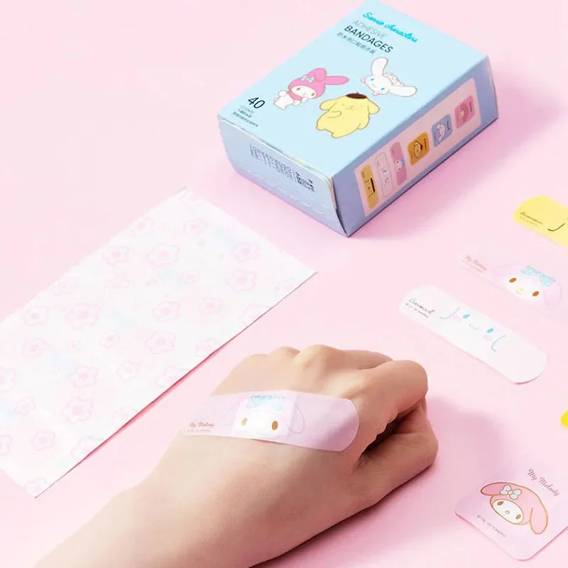 40pcs Sanrio Kawaii Hello Kitty Band Aid Cinnamoroll My Melody Cartoon Home Travel Waterproof Wound Protection Adhesive Bandage