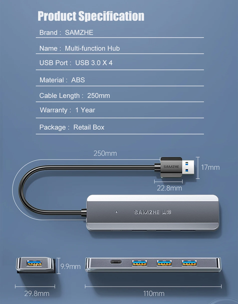 SAMZHE USB C HUB RJ45 PD 100W Adapter USB 3,0 5Gbps HUB USB HUB Für Macbook Air Pro iPad Laptop Desktop PC Adapter – Detail 9
