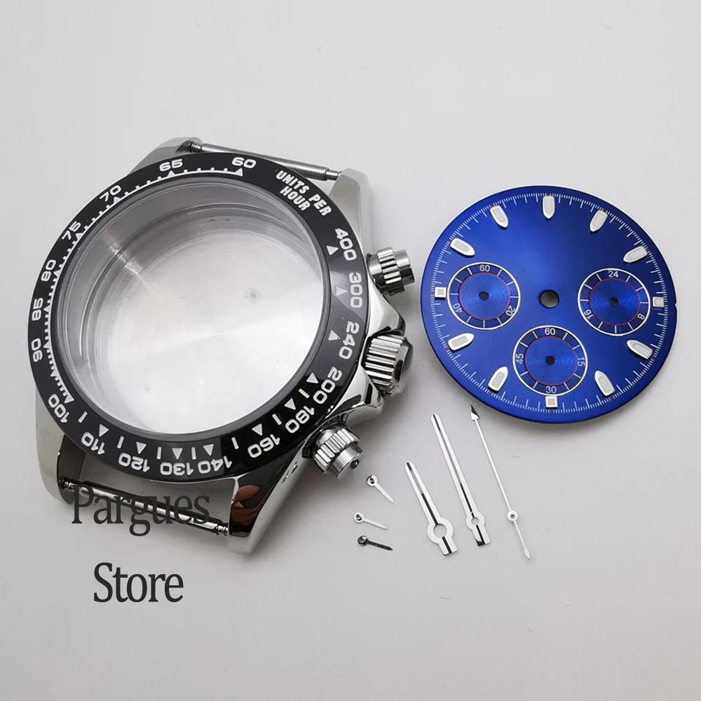 

40mm Silver rosegold Gold Sapphire Glass Watch Case Sterile Dial Hands fit VK63 quartz movement