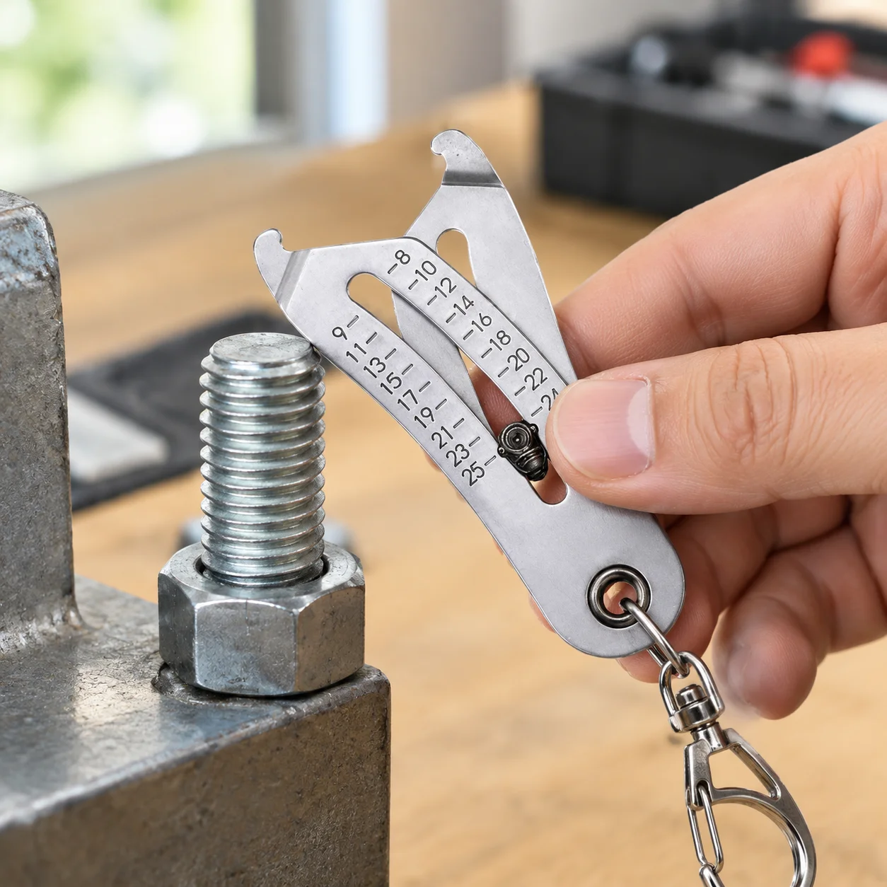 Precise Thread Size Checker Keychain Portable Caliper Gauge Metric/Imperial Hexagonal Nut Screw Thread Size Manual Measure Tools