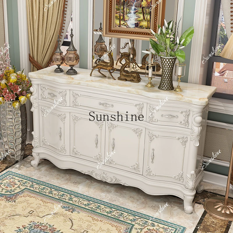 European white marble solid wood locker living room partition porch cabinet  FT