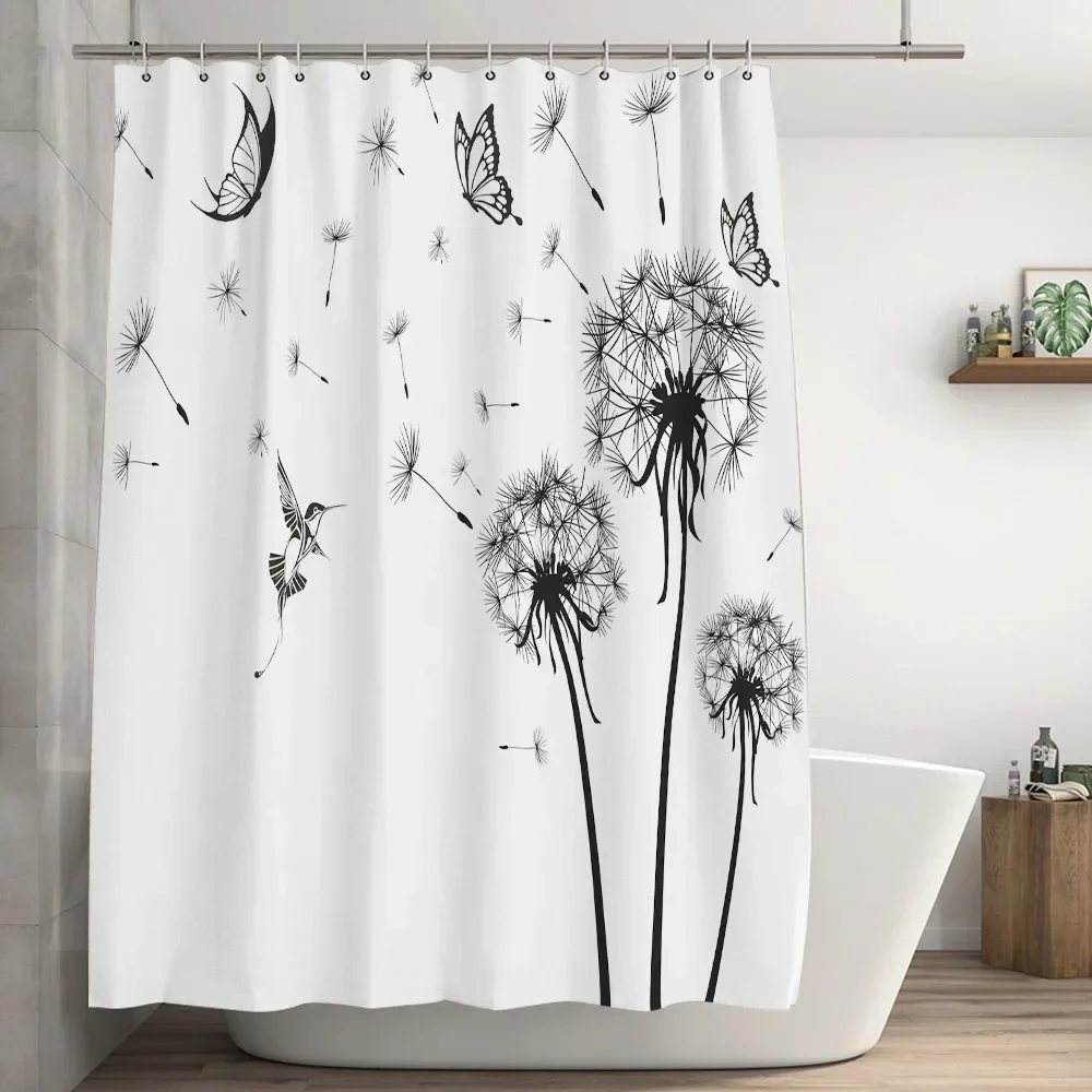 Flower Dandelion Shower Curtains Hand-Painted Plant Aesthetic Polyester Fabric Home Decoration Background Bathroom Decor Curtain