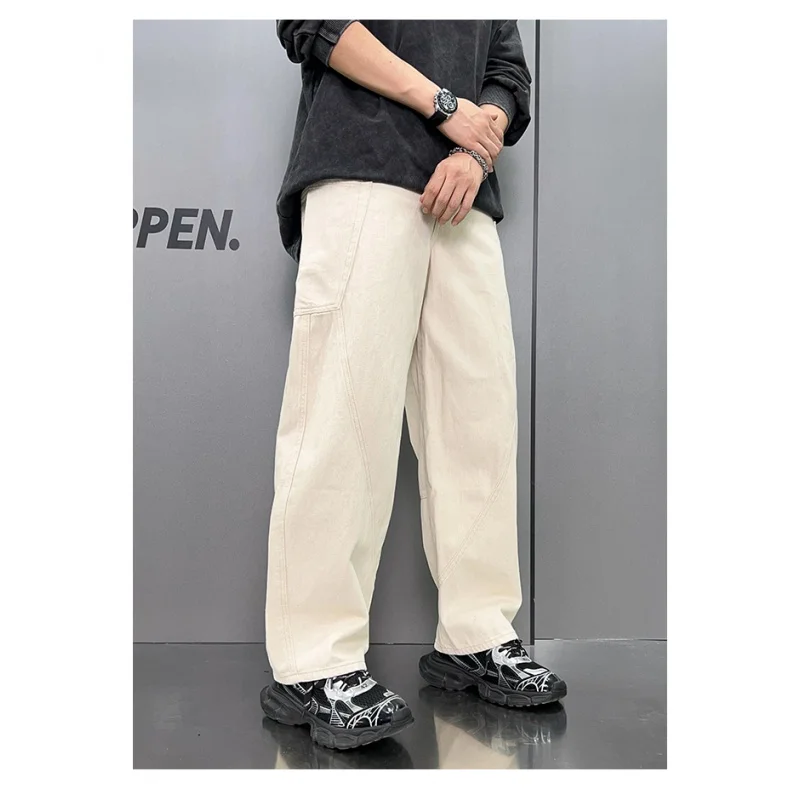 

Washed Jeans Men's American Workwear Multi-Pocket Trendy Japanese StyleinsLoose Street Straight Wide Leg Mop Trousers