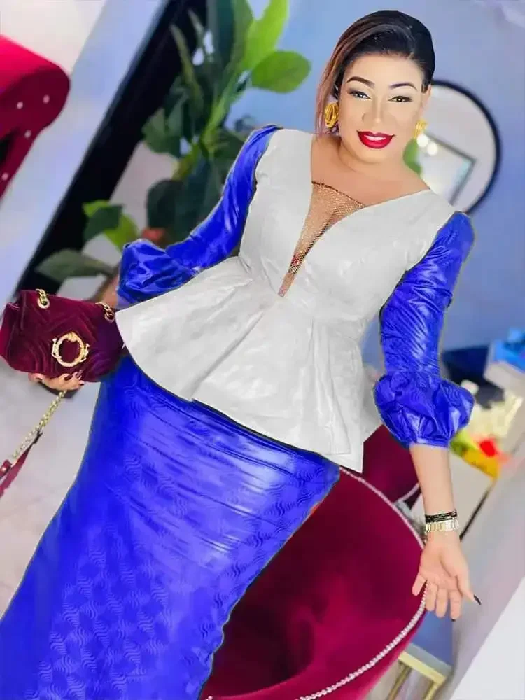 

Luxury Custom Made African Evening Gown Set for Women | Plus Size 2-Piece Bazin Dress | Handmade Mother of the Bride