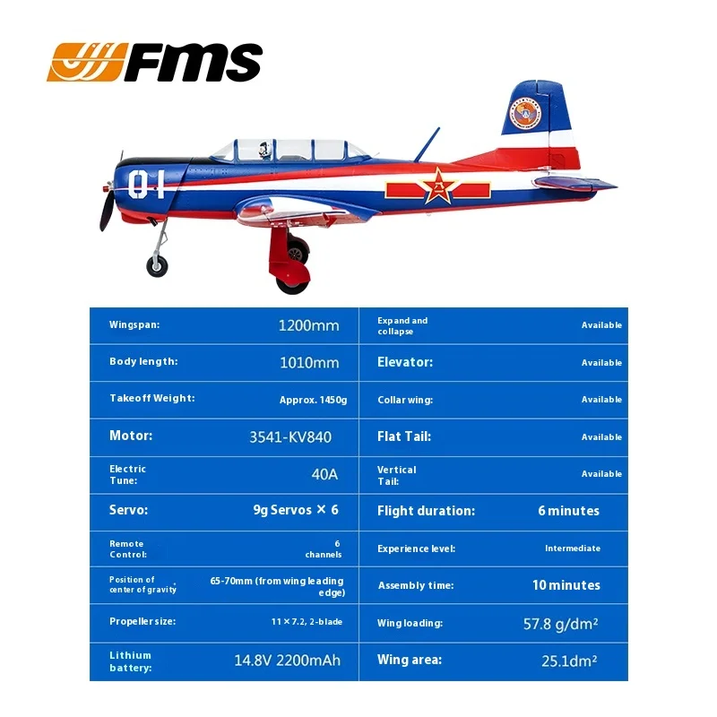 

New FMS Model 1200mm First Class V2CJ-6 Air Force Fixed Wing Aircraft Training Aircraft Remote Controlled Electric Aircraft