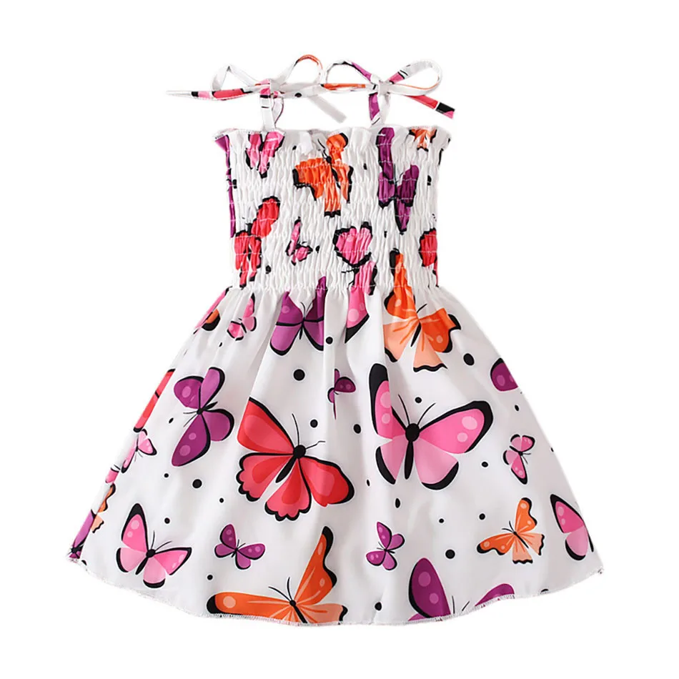 Girls Casual Dresses 4th of July Cute and Comfort Patriotic Print Sling Dress Playful Combo of Dinosaurs Butterflies and Flowers