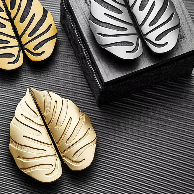 Luxury Designed Leaf Handle Gold Ancient Silver Creative Cabinet Hardware Drawer Knobs Wardrobe 64mm Door Furniture Pulls
