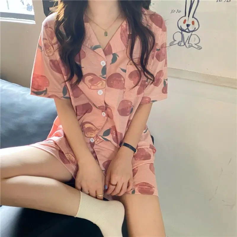 Conjuntos de pijamas de mujer dulce Floral novedad de verano suelto Retro Chic estilo coreano ropa de salón acogedor colegios diseño Simple moda ocio