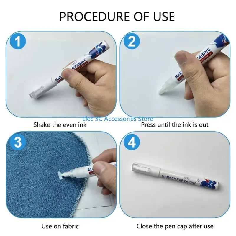 Y51A White Fabric Paint Pen 2mm Line Wide Quick Dry Water Resistant Fabric Marker