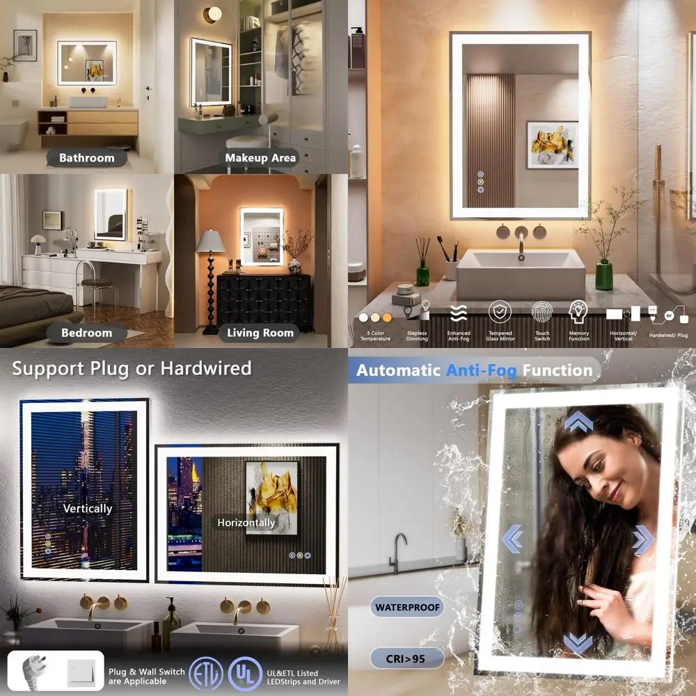 

Косметическое зеркало со светодиодной подсветкой 24x32 дюйма, с плавной регулировкой яркости, противотуманным, закаленным стеклом и функцией памяти