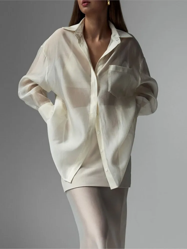 Set di gonne a rete sexy da donna 2025 nuova primavera vedere attraverso camicette + gonna lunga con giunture a vita alta elegante set da due pezzi da donna da ufficio