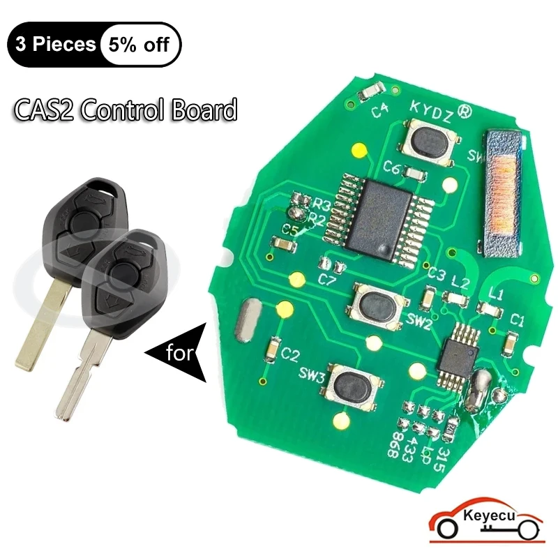 

KEYECU 3 Buttons 315MHz 433MHz 868MHz 315LP ID46 Chip CAS2 for BMW 3 5 6 7 X3 X5 KYDZ Remote Key Control Board Fob Replacement