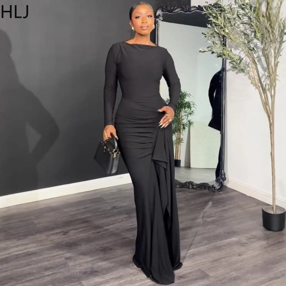 เดรสทรงบอดี้คอนผ้ารัดรูปแต่งระบายสไตล์เซ็กซี่ แขนยาว สีพื้น ผ่าสูงแบบไม่สมมาตร สำหรับผู้หญิง สไตล์สตรีทแวร์