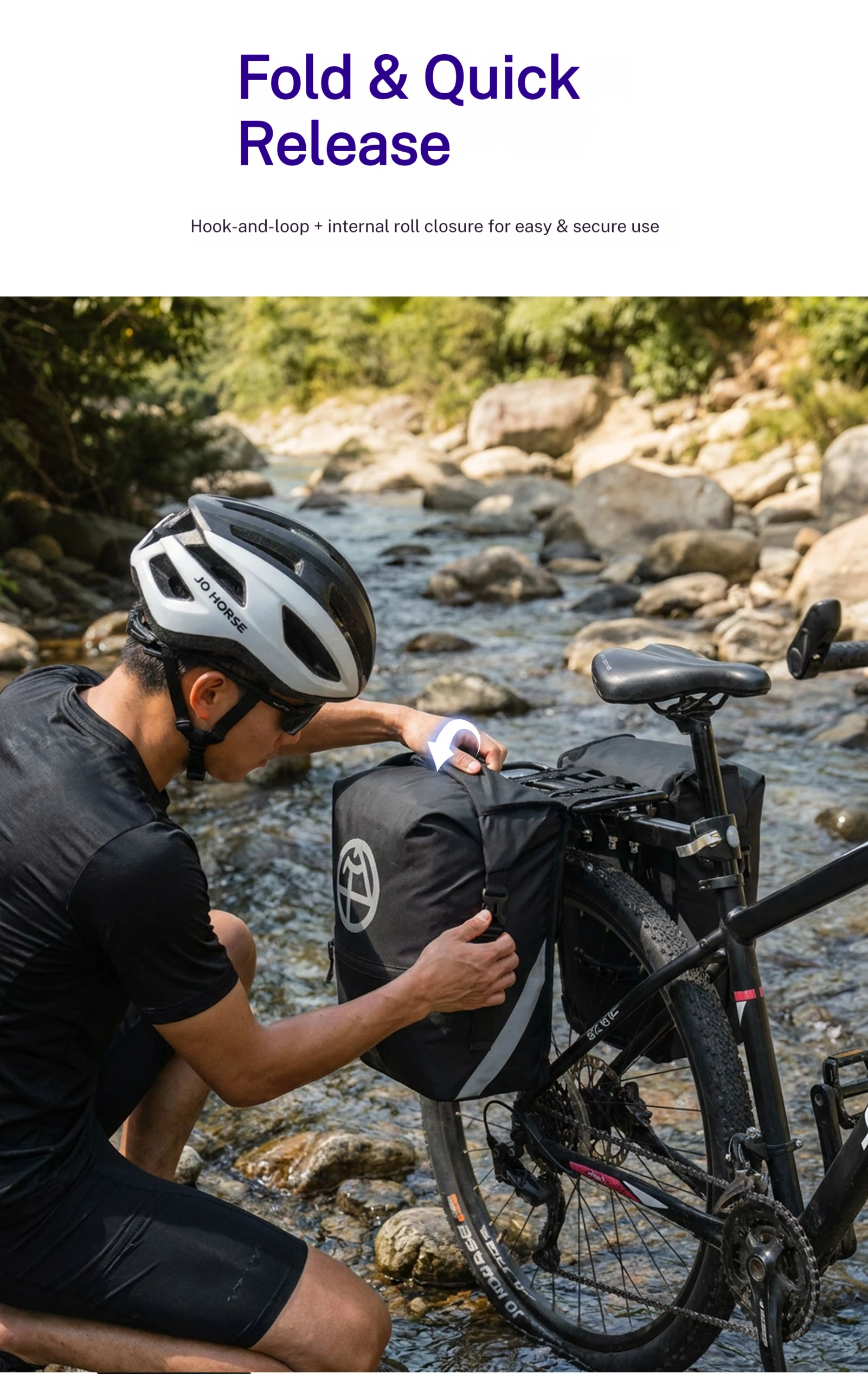 OFFBONDAGE Fahrradtaschen, 43,2 l, großes Fassungsvermögen, wasserdicht, doppelseitig, für MTB, Rennrad, Rücksitz, Kofferraumtasche, Fahrradzubehör – Detail 9