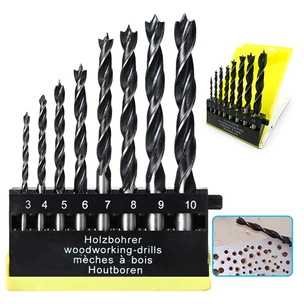 8pc 3-10mm Three Pointed Woodworking Drill DC Branch Drill Drilling Electric Drill Bit Drilling Twist Drill Tool Plastic Box Set