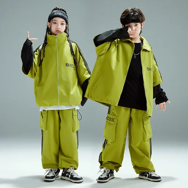 Ragazzi Giacca Hip Hop Pantaloni Casual Abiti da ballo Bambini Cappotto patchwork Set di vestiti streetwear Adolescenti Bambini Moda Costumi K-pop