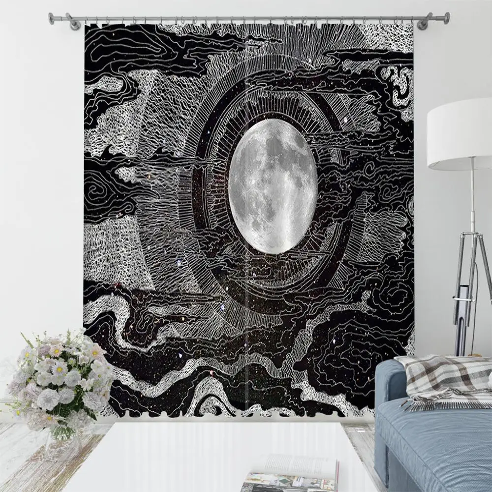 Photo black and white moon curtains 3d curtains new window balcony thickened windshield blackout curtains