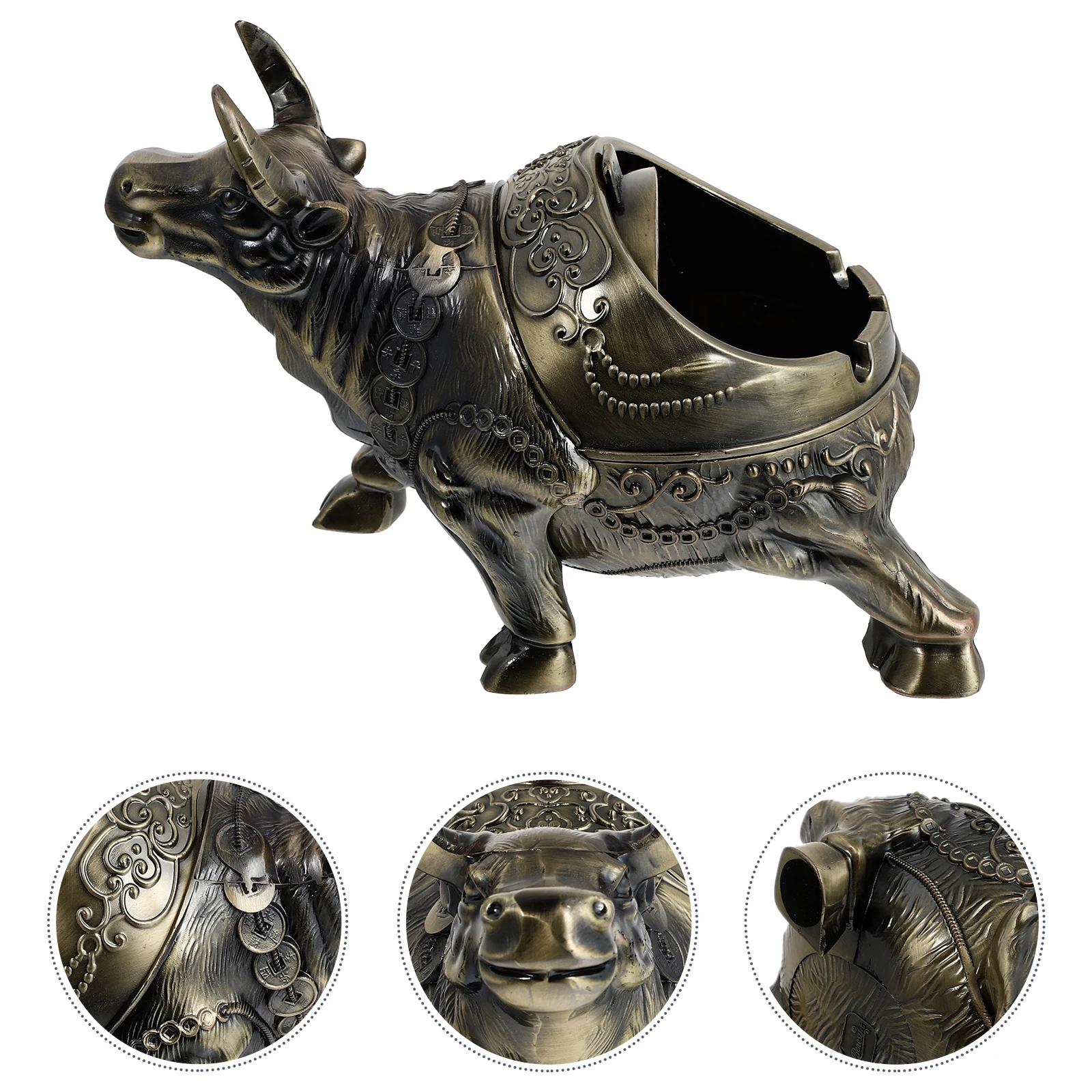 

Bull Ashtray Aluminum Alloy Creative Desktop Cigarette Butt Container Ox Shape Smoke Accessories Stable Base Home Decor
