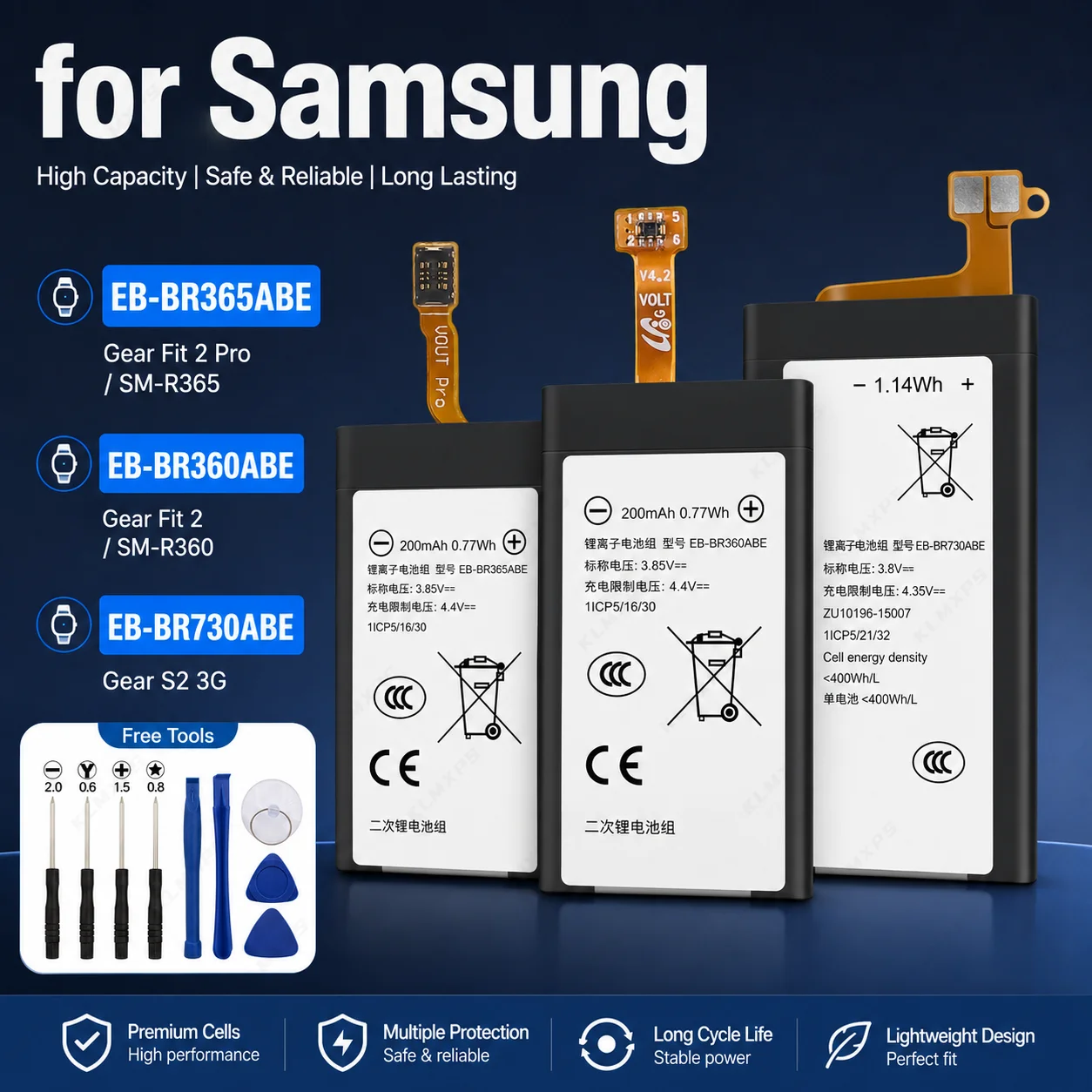 EB-BR730ABE EB-BR630ABY EB-BR360ABE EB-BR365ABE Battery for Samsung Gear S2 3G Gear Fit 2 Pro Buds 3 Pro +Tools