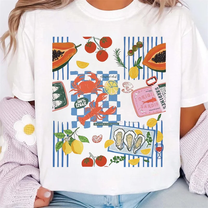 Coast Good Vibes Pattern Printed Short Sleeve Beach Vacation T-Shirt Printed Women's Street Cute Versatile Leisure Travel T-Shir