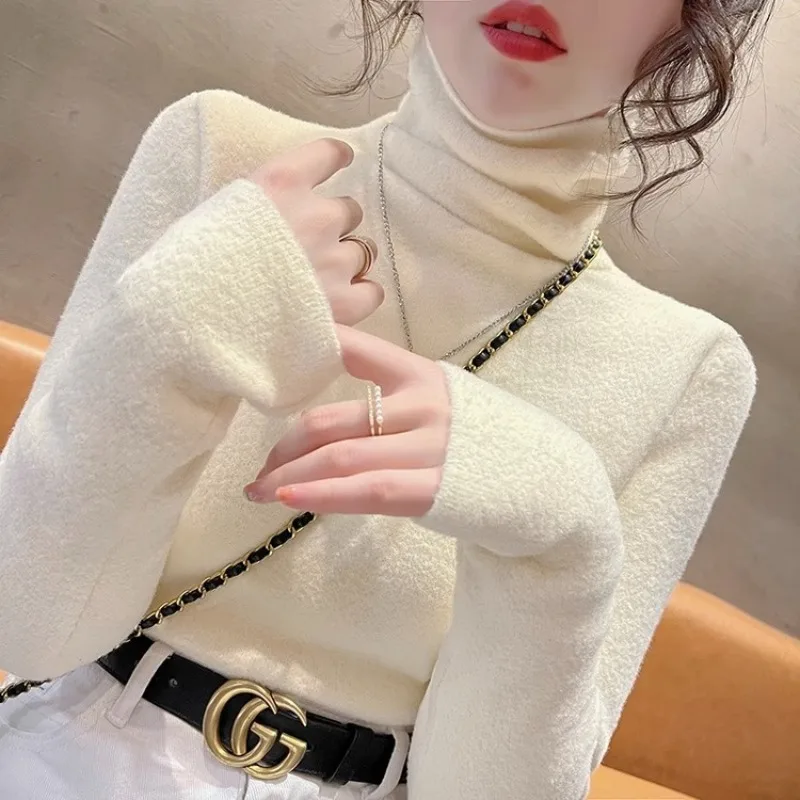 Autumn Winter New Women's Double-sided German Velvet High Neck Base Shirt Fashionable High-end Feeling Warm Inner Top for Women