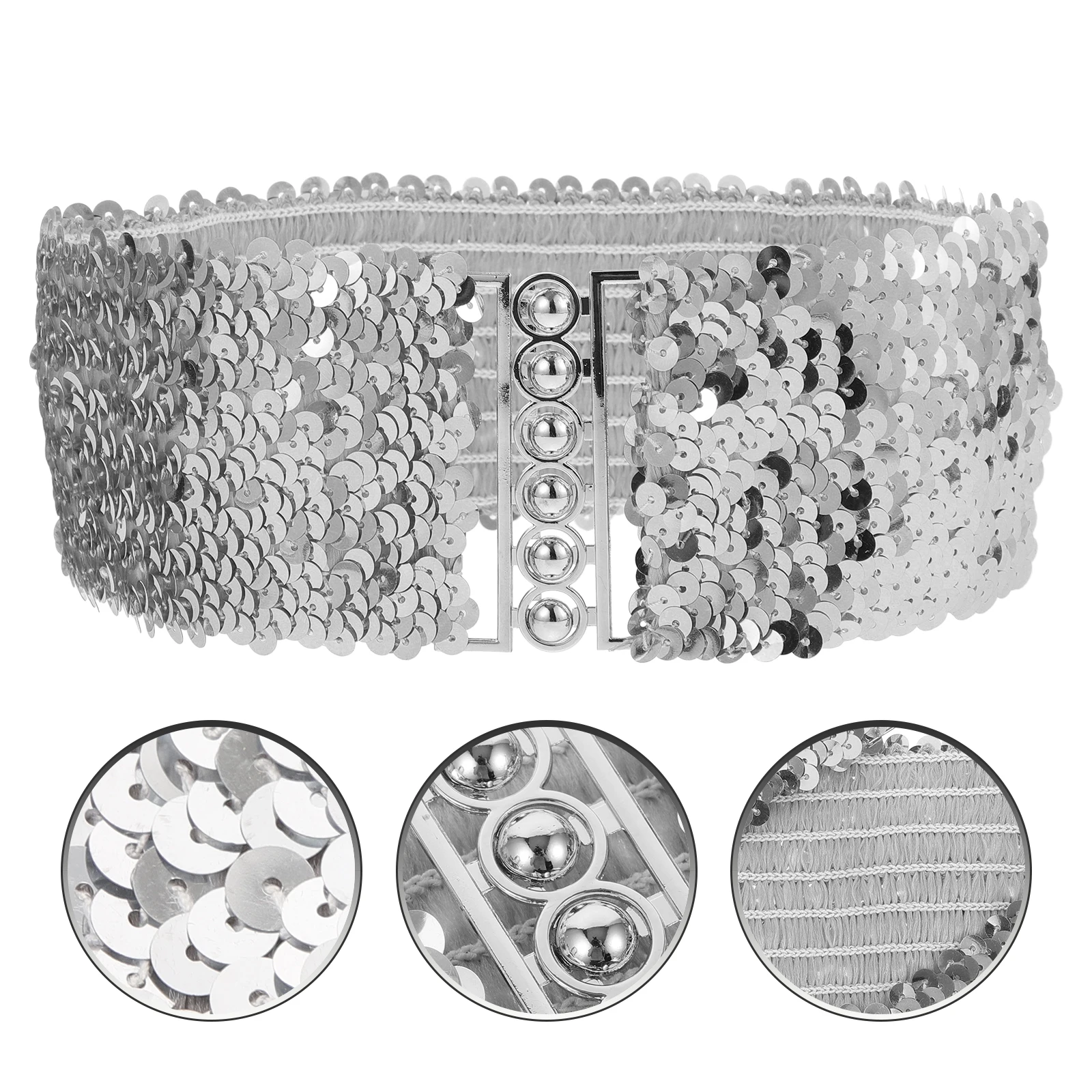 

Sequin Elastic Belt Silver Decorative Waist Dress Wide for Women Fashion Stretchy Cinch Belt Women Belts Dress Belts