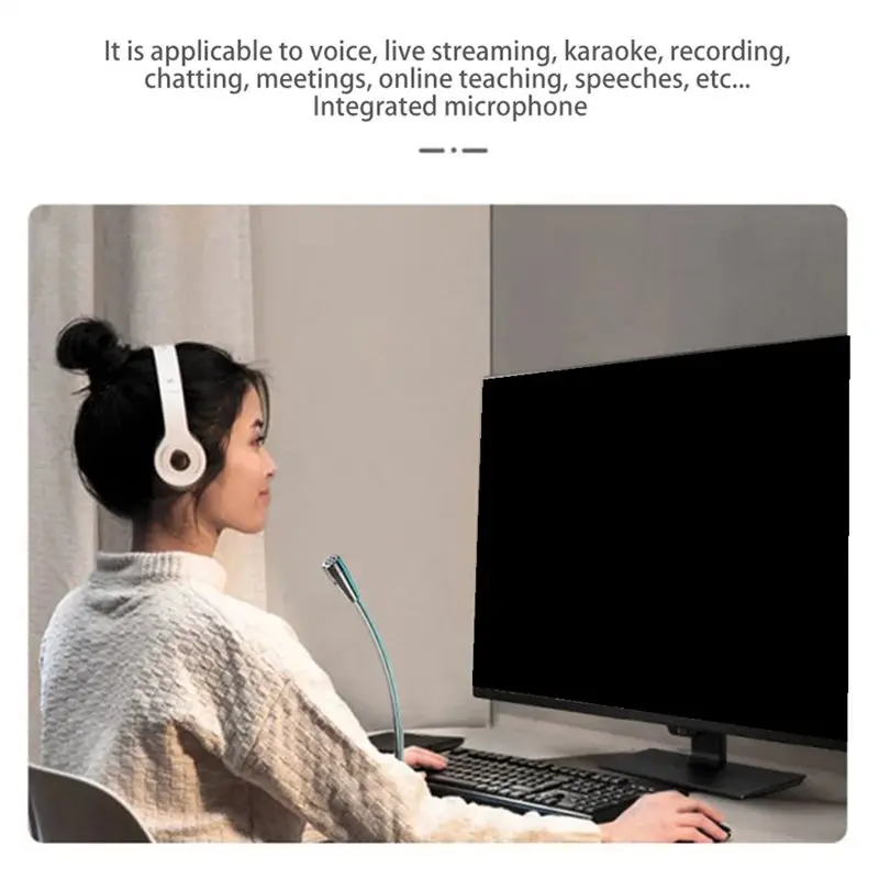Micrófono FFYY-USB para PC, ordenador portátil, portátil, micrófono de escritorio con cable, altavoz incorporado para aplicaciones de voz