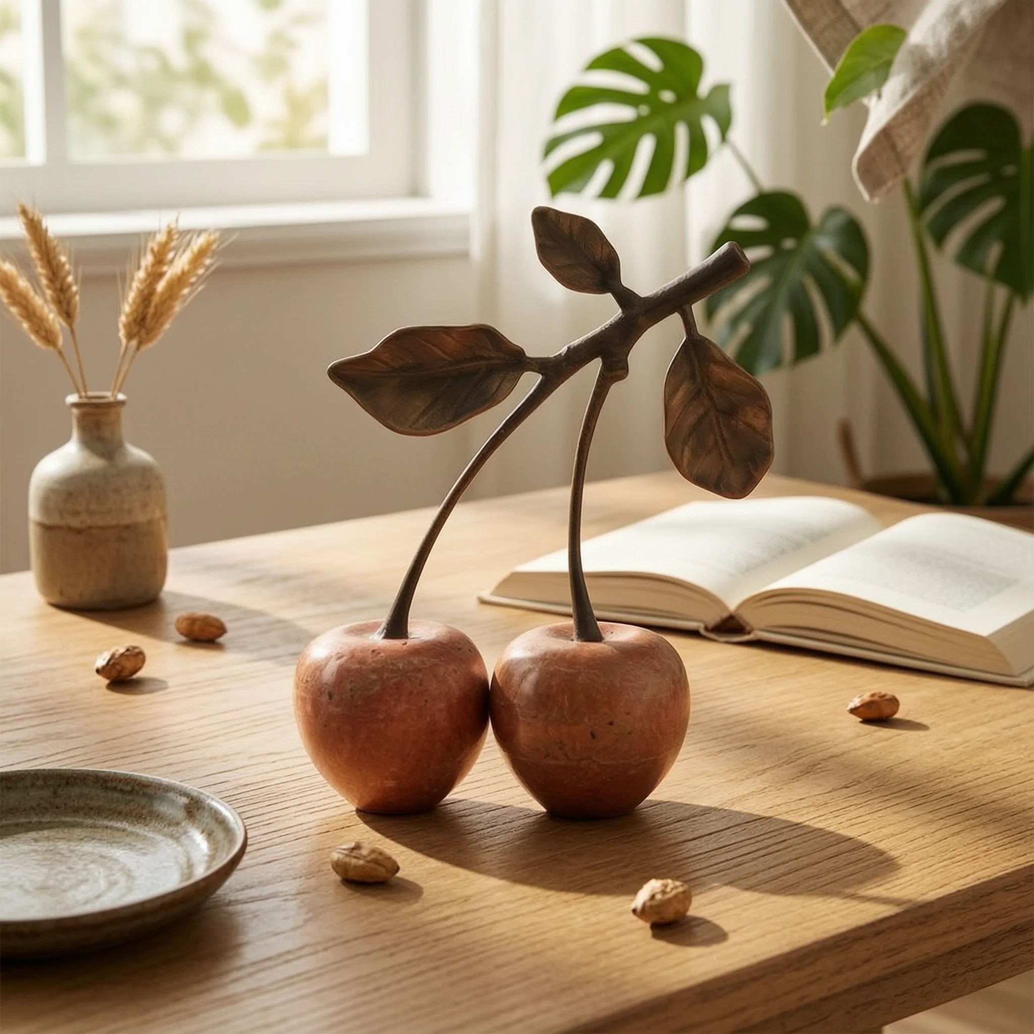 Tabletop Ornament with Branch-and-Leaf Top Polished Decor for Entryway Console, Coffee Table