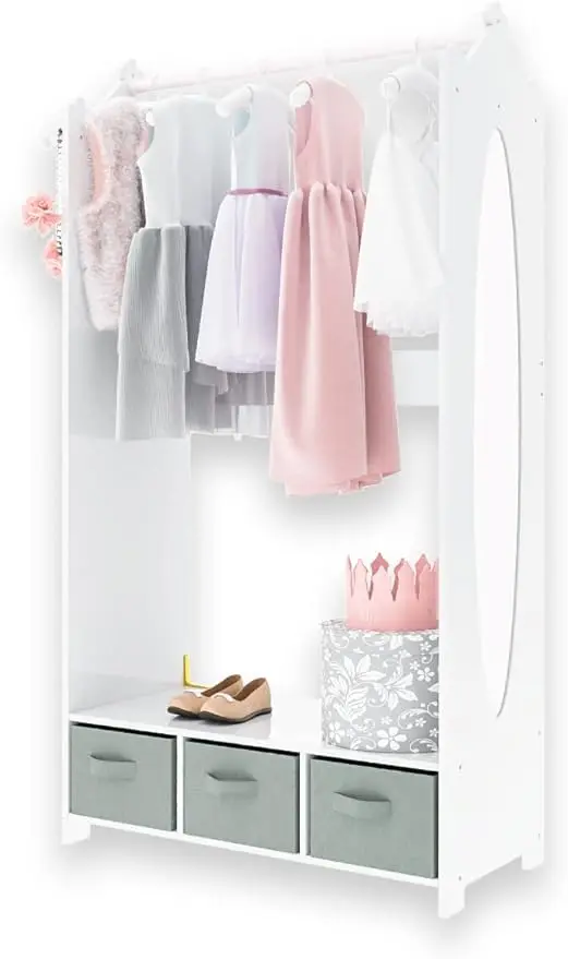 Armoire de Rangement pour Déguisement d'Enfant, Meuble Blanc Ouvert