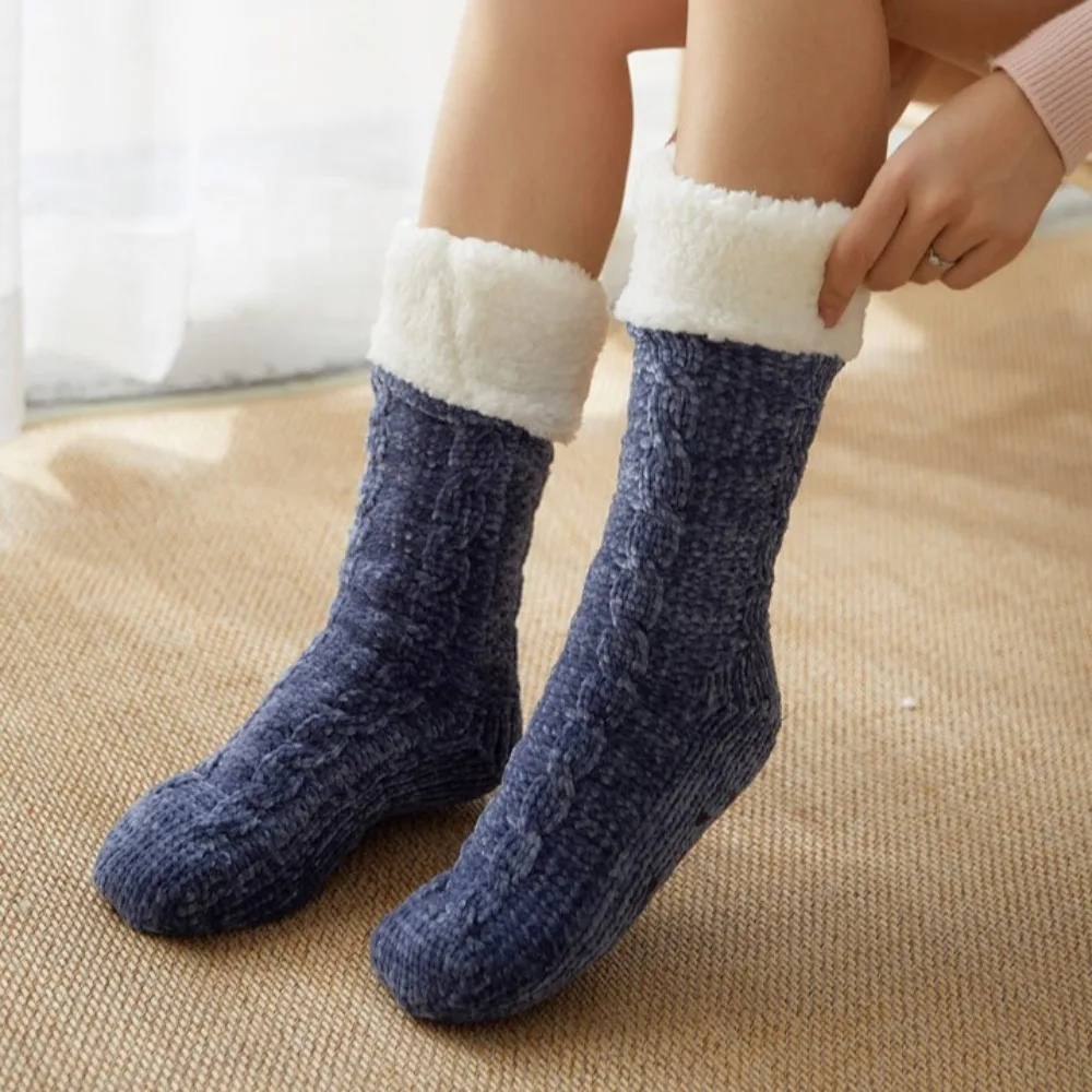 Calcetines térmicos gruesos de terciopelo para mujer, medias antideslizantes y esponjosas para dormir, medias tejidas, calcetines de suelo de lana, regalos