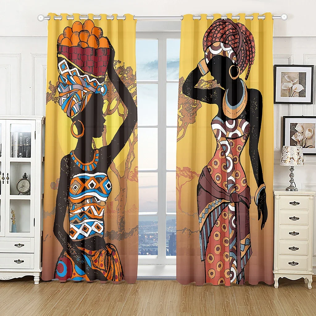 

2 Pcs African Style Curtains Ethnic Pattern Print Living Room Bedroom Decorative Curtains Sun Shade Drapes Artistic Home Decor