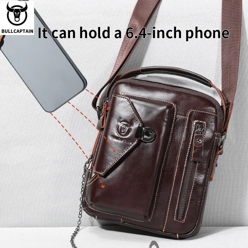 BULLCAPTAIN-Bolso cruzado de cuero genuino para hombre, bandolera adecuada para iPad de 7,9 pulgadas, Mini bolso de hombro de negocios de alta