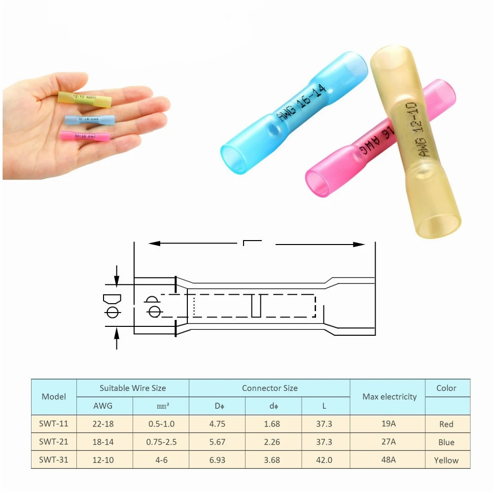 300/120PCS Insulated Crimp Connectors Butt Splice Heat Shrink Butt Connectors-Waterproof Electrical Wire Connectors