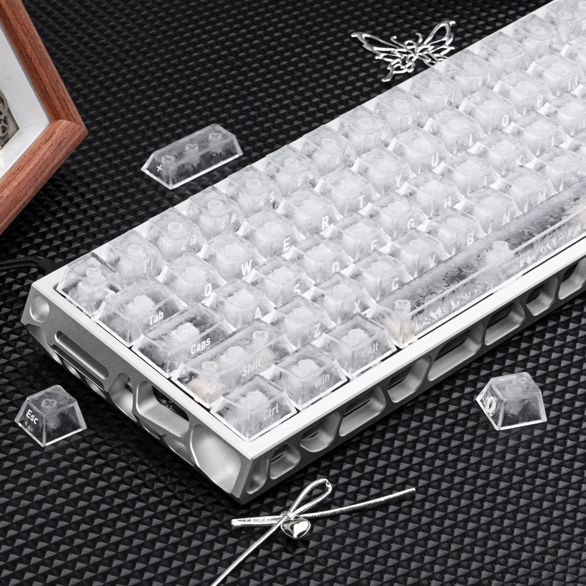 New 130+ Keys Fog White Carbon Fiber Texture Transparent PC Keycaps Double Shot Cherry Profile for Gateron Mechanical Keyboard view 5