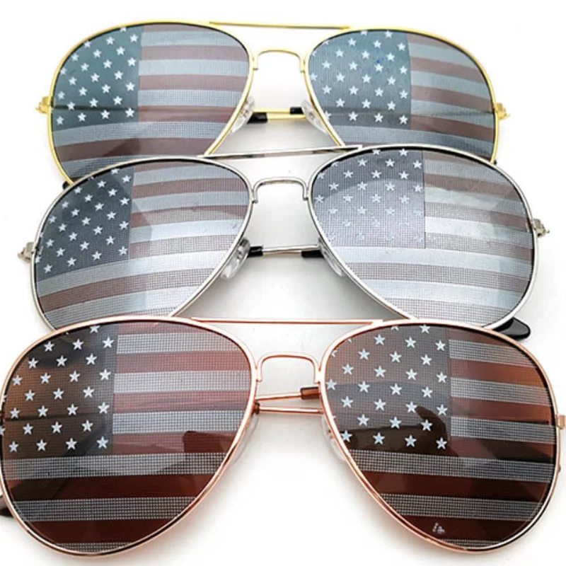 USA National Flag Sunglasses Men American Mirror Novelty Metal Frame Aviator Glasses Prom Party Independence Day Eyewear