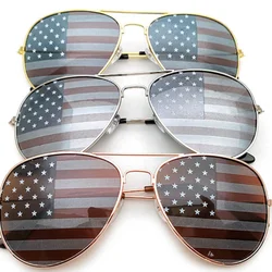 USA National Flag Sunglasses Men American Mirror Novelty Metal Frame Aviator Glasses Prom Party Independence Day Eyewear