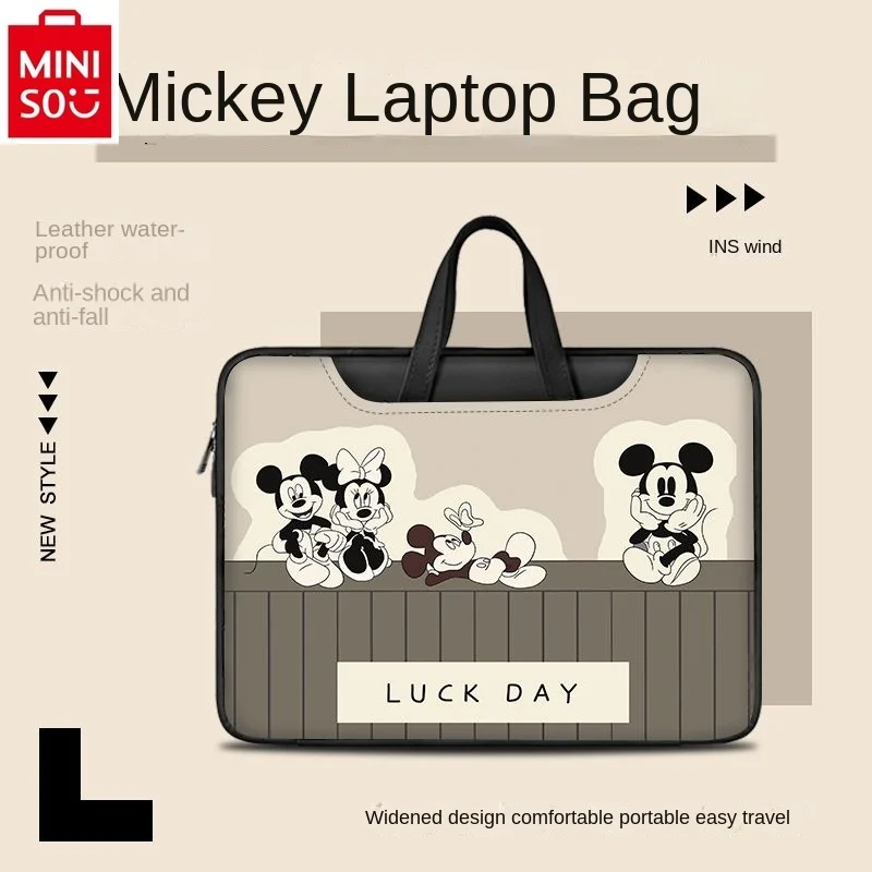 MINISO Disney Mickey Minnie Cartoon Print Laptop Case 14 16 13.3-inch Student Multi functional Storage File Briefcase